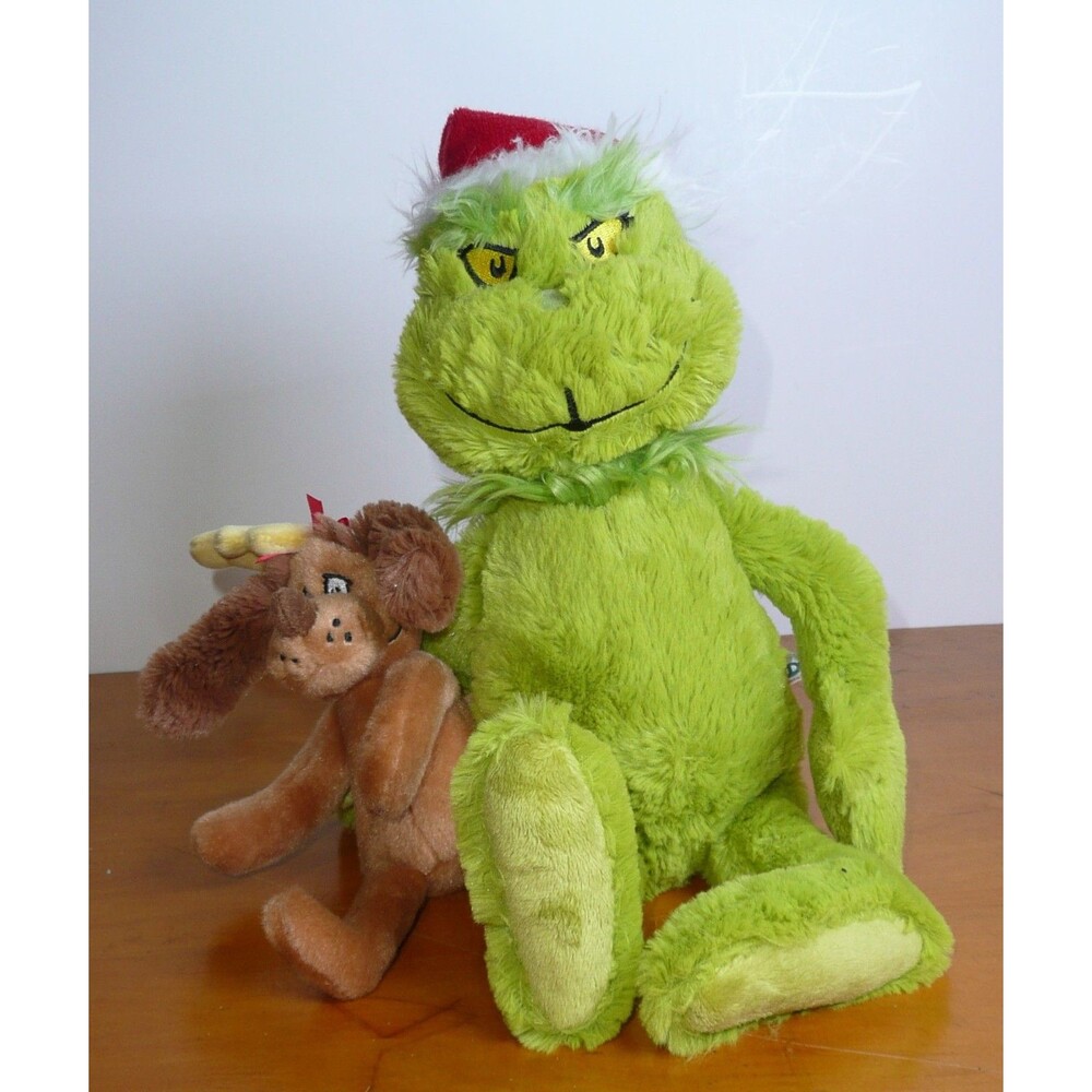 Aurora Dr. Seuss Grinch 14" Plush in Santa Hat + Max the Dog Christmas Toy 2022
